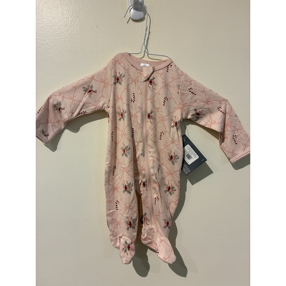 Modern Moments by Gerber Baby Girl Newborn Pink‎ Knit Holiday Pajamas NWT - Picture 2 of 4